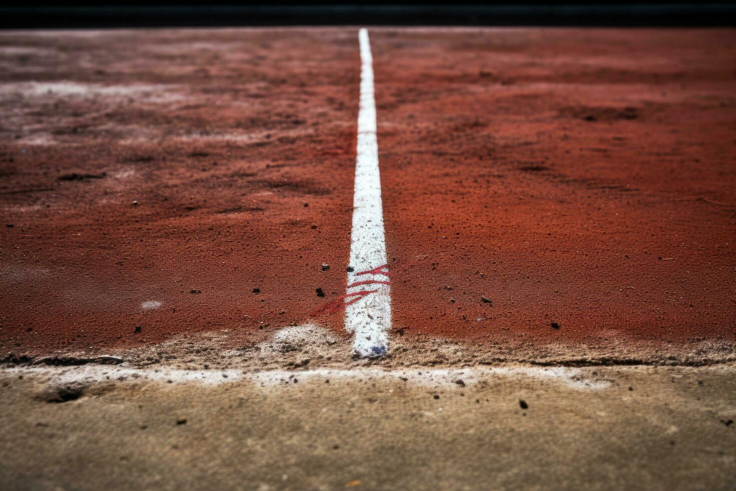 AI generated Baseball court with white line on the cement floor, vintage tone, Baseball on the Infield Chalk Line, AI Generated photo