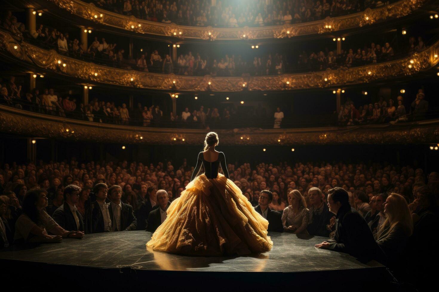 ai generado Moda espectáculo en faraón, Portugal, un ópera cantante realiza en frente de un grande audiencia, ai generado foto