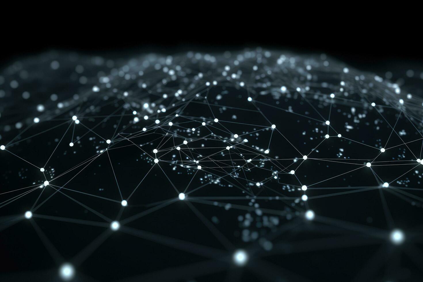 AI generated World map with glowing lines and dots on dark background. 3D rendering, Black and white global network connection on a curved world map hologram, AI Generated photo