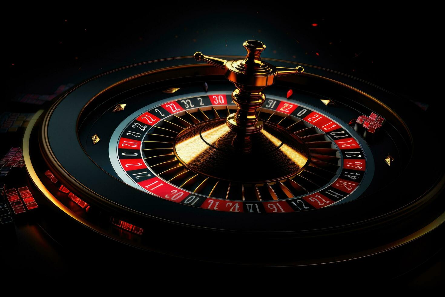 AI generated Casino roulette wheel on dark background. 3D illustration, Beautiful roulette on a dark background with a place for a logo or inscription, AI Generated photo