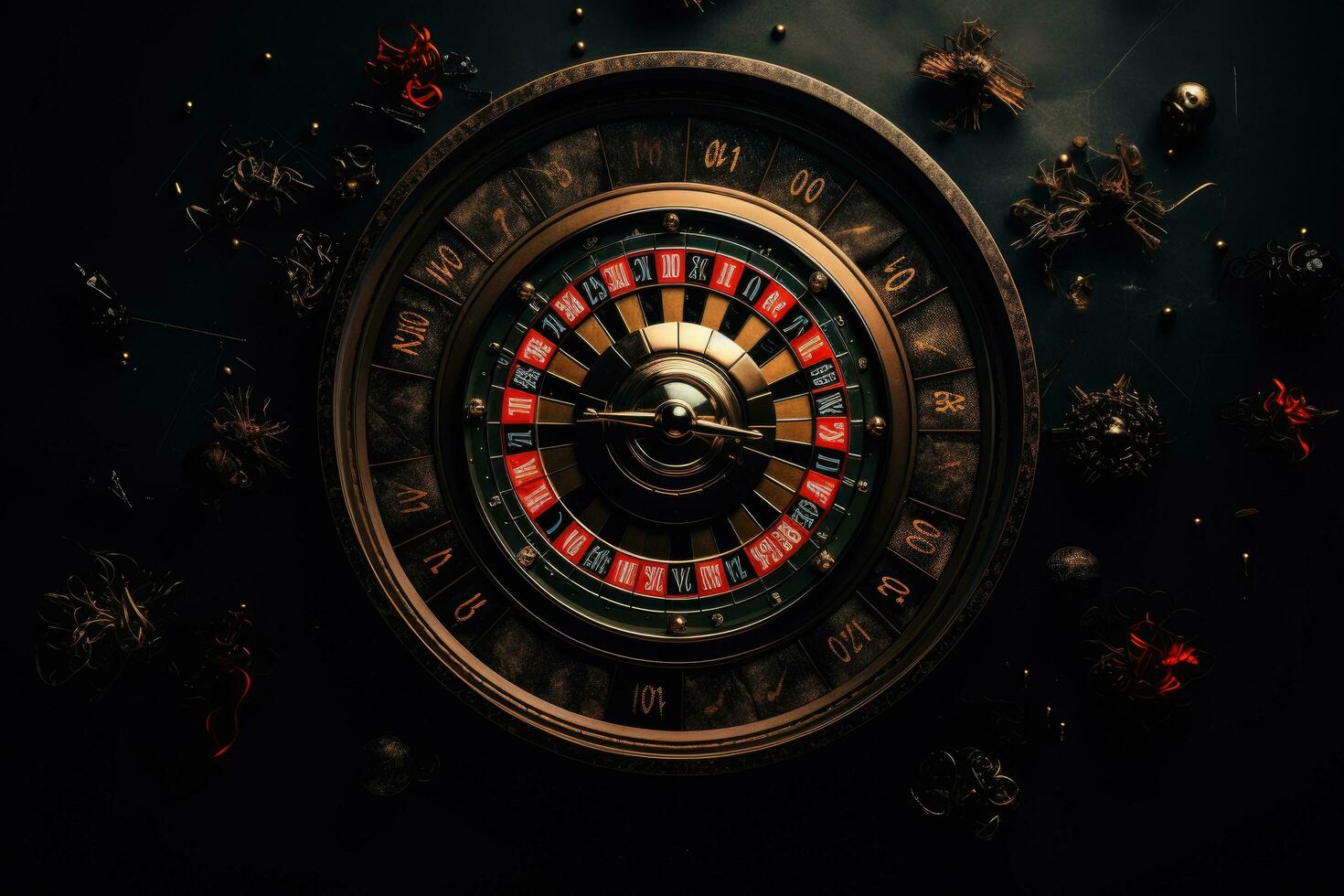 AI generated Roulette wheel on dark background. Casino roulette game concept, Beautiful roulette on a dark background with a place for a logo or inscription, AI Generated photo