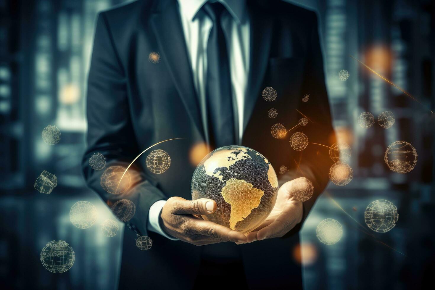 AI generated Close up of businessman holding Earth planet in hands. Elements of this image are furnished by NASA, Business Financing Accounting Banking Concept, AI Generated photo