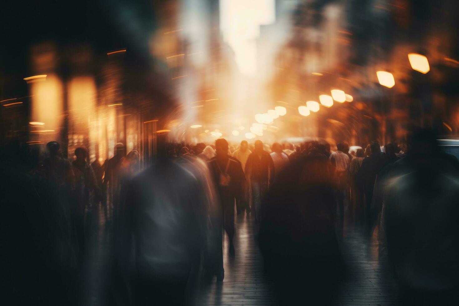 AI generated Crowd of people walking in Oxford street, London, UK, Blurred crowd of unrecognizable at the street, AI Generated photo