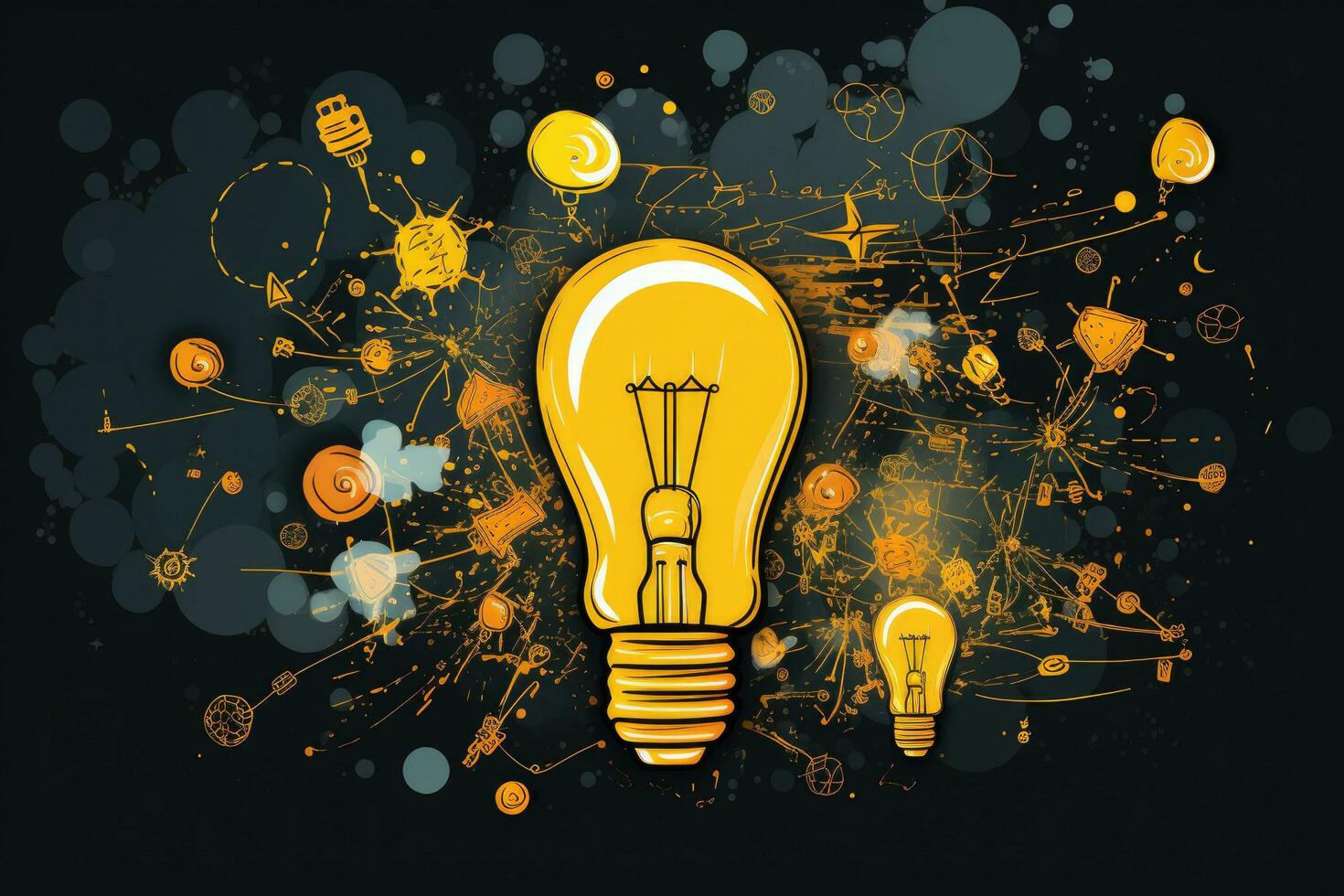 AI generated Idea concept with light bulb and hand drawn elements. Vector illustration, Brainstorming concept with a light bulb, AI Generated photo