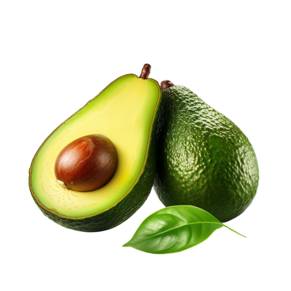 AI generated Fresh Avocado Halves and Whole with Leaf png