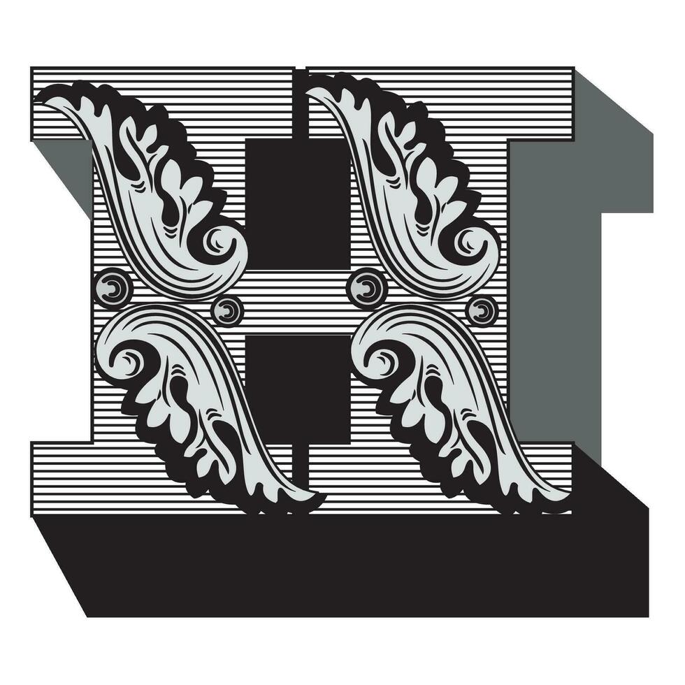 Art Federal Initial Caps Font Capital Letter H vector design