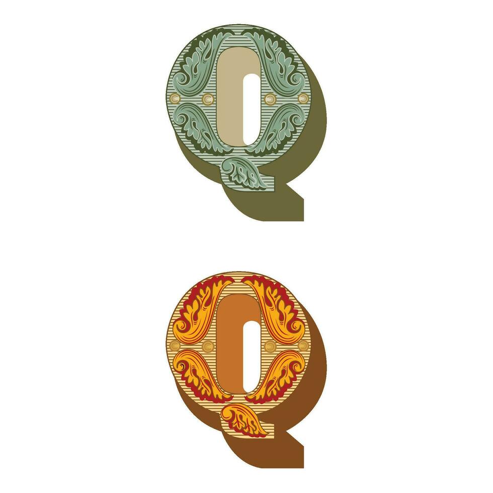 Art Federal Initial Caps Font Capital Letter Q vector design