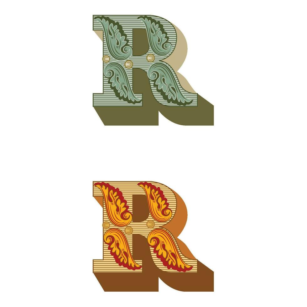 Art Federal Initial Caps Font Capital Letter R vector design