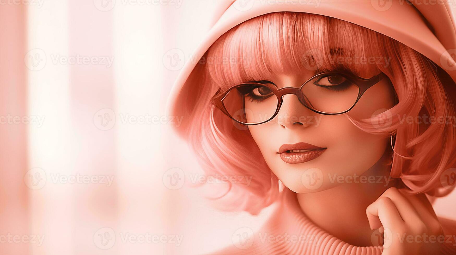 AI generated Woman wearing a pink hat and sunglasses, color of the year 2024. Ai generated. photo