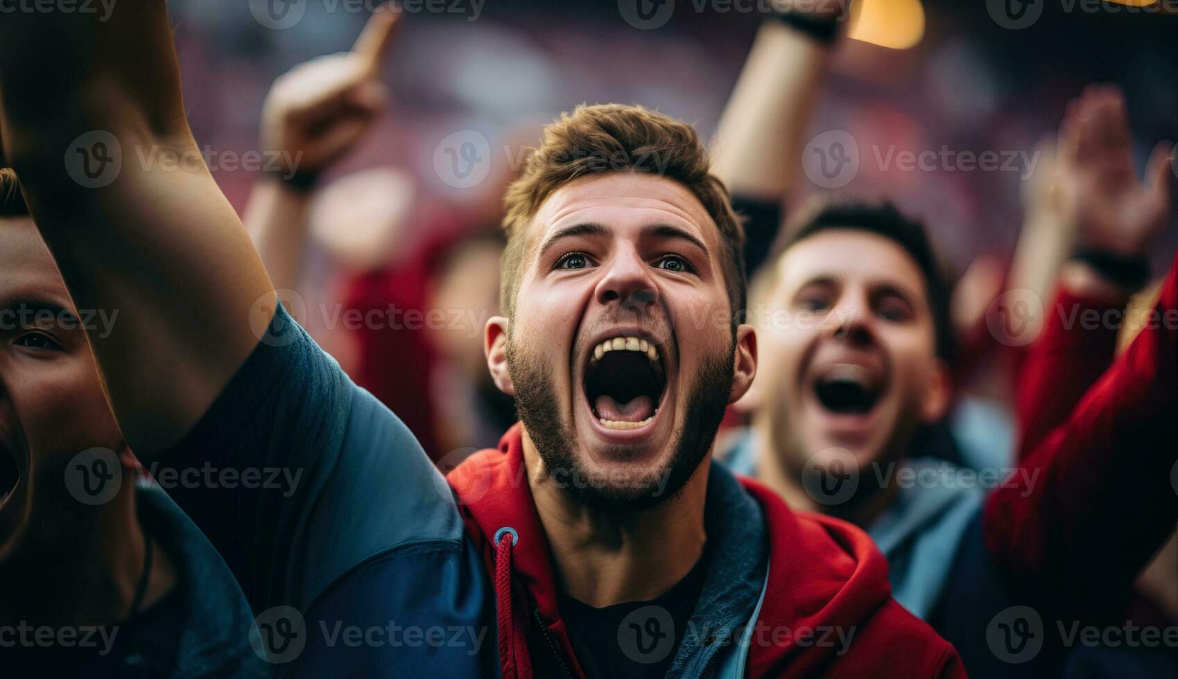 AI generated Live sports bar with fans cheering on their favorite teams. Generative AI photo