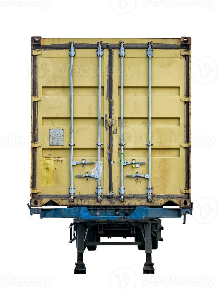 Rear yellow container box trailer parked photo