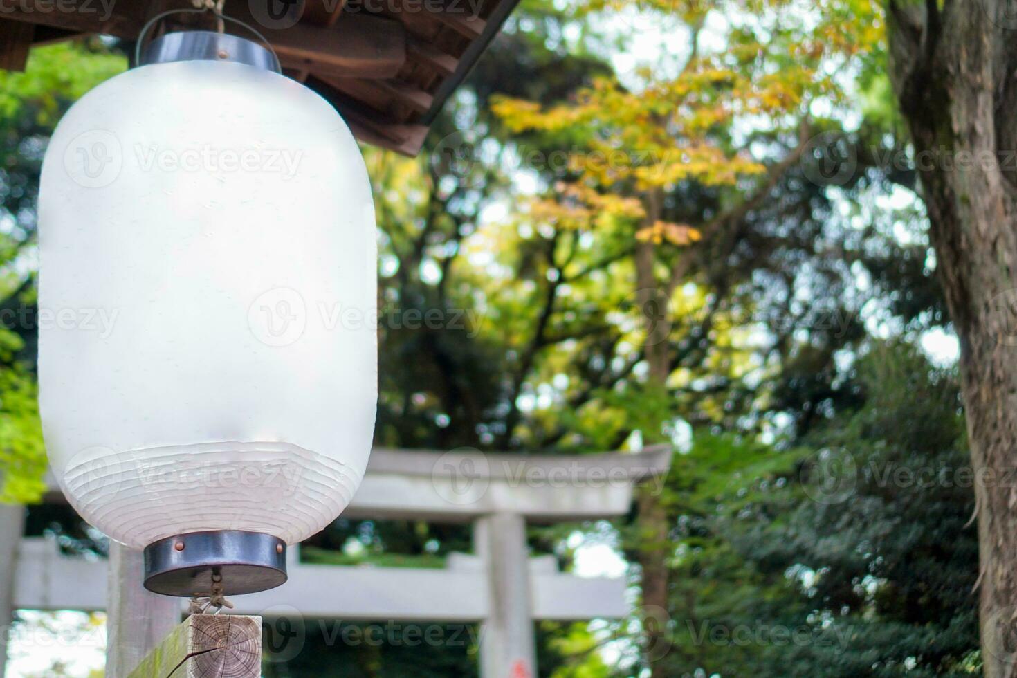 White paper lantern traidional japanese hanging on roof photo