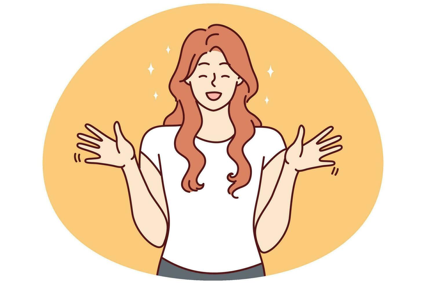 Excited young redhead woman feeling euphoric and overjoyed. Smiling female feel joyful and positive show emotions. Vector illustration.