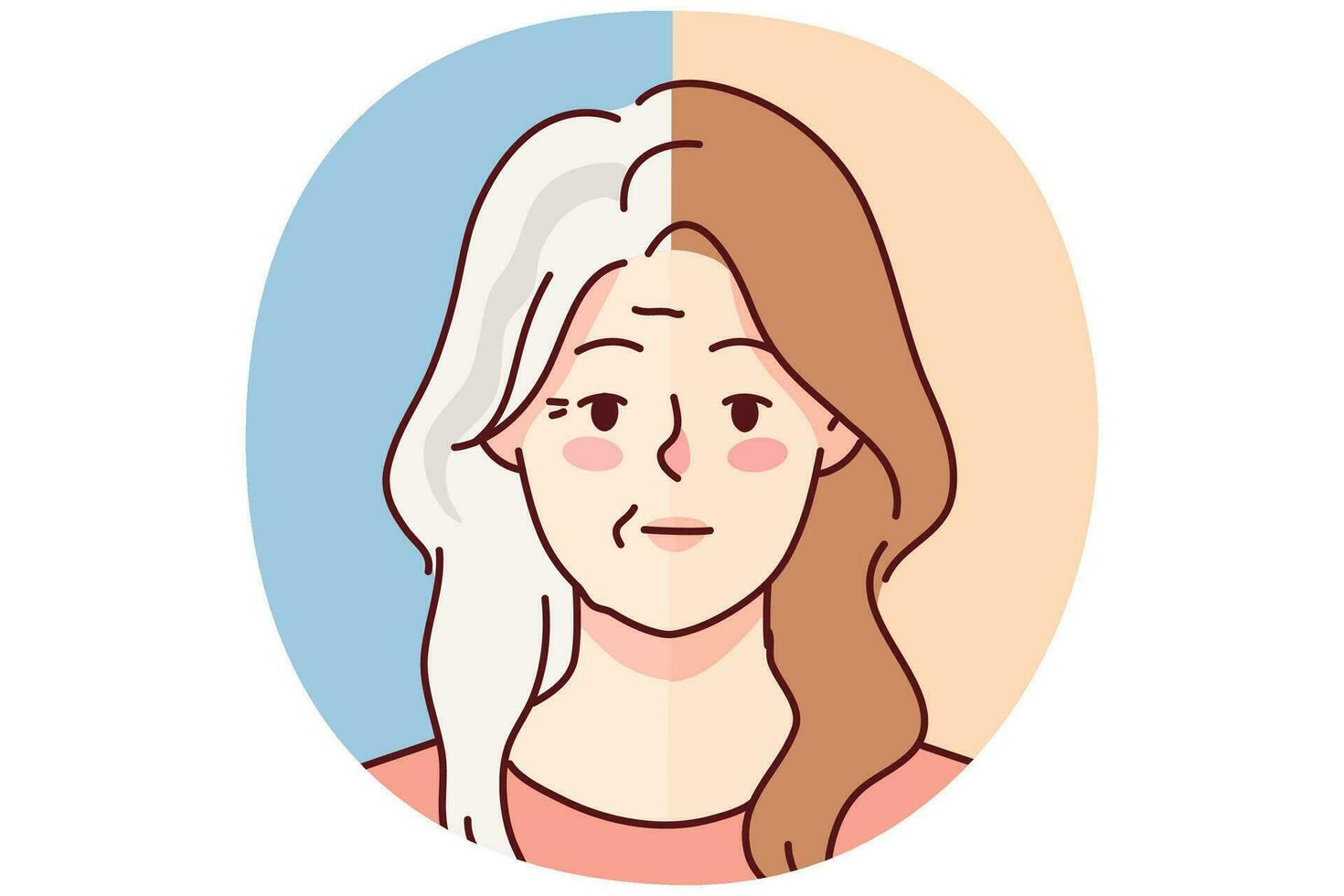 joven y antiguo canoso mujer envejecimiento proceso. hembra en mas joven y más viejo siglos. vector ilustración.