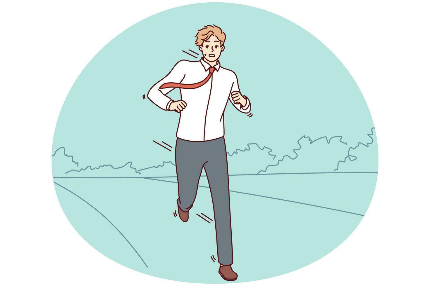 Stressed businessman running on road worried about meeting deadline. Anxious man feel in rush hurry or being late. Vector illustration.