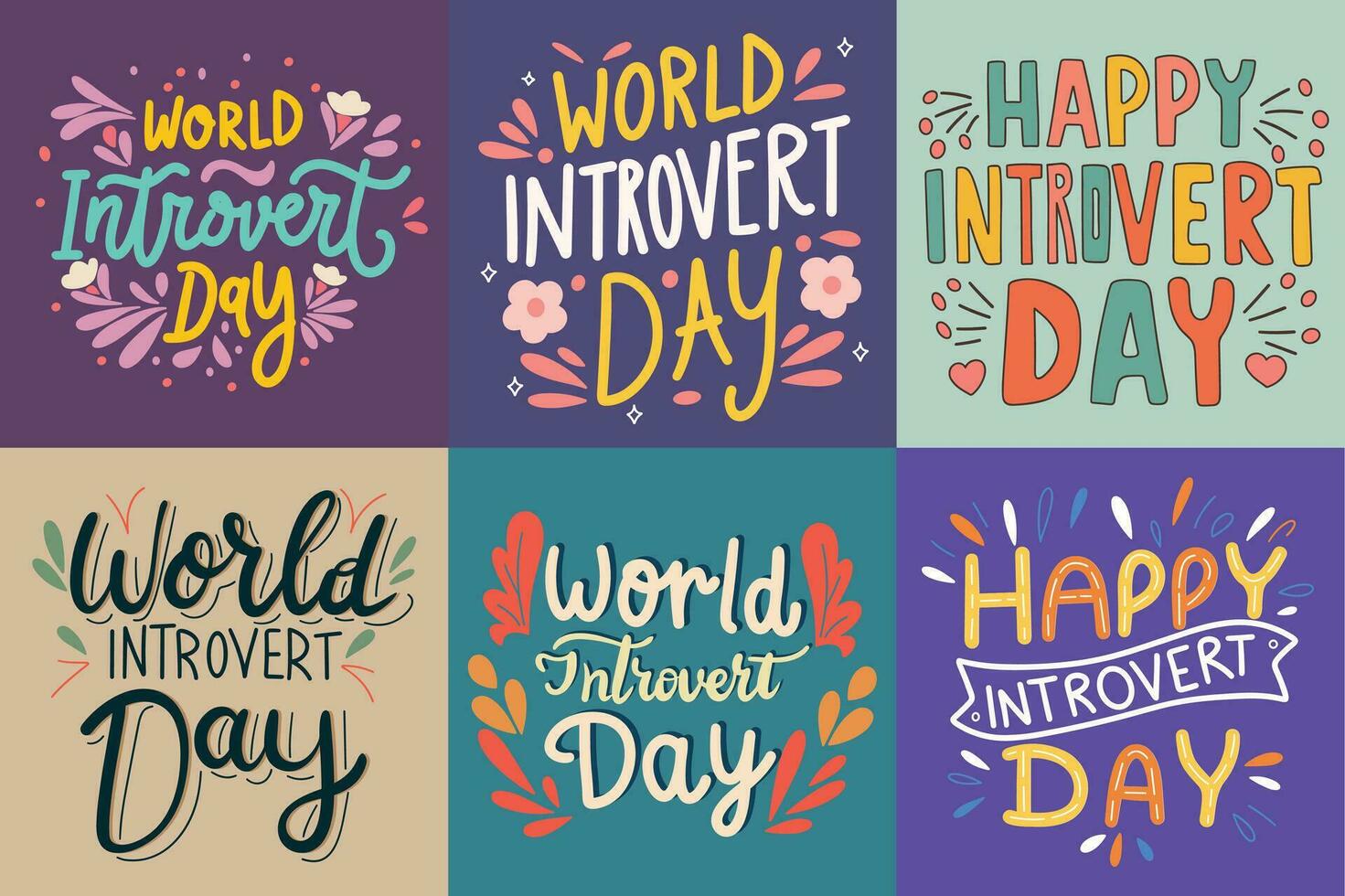 Collection of World Introvert Day inscriptions. Handwriting text banner concept  World Introvert Day. Hand Drawn vector art.