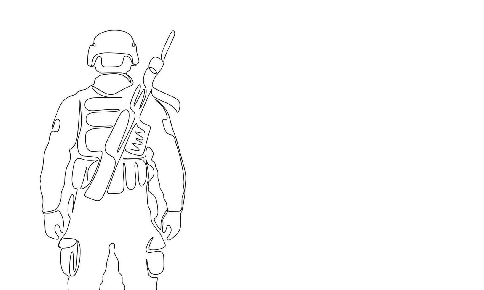 One line continuous soldier. Line art soldier outline. Hand drawn vector art.