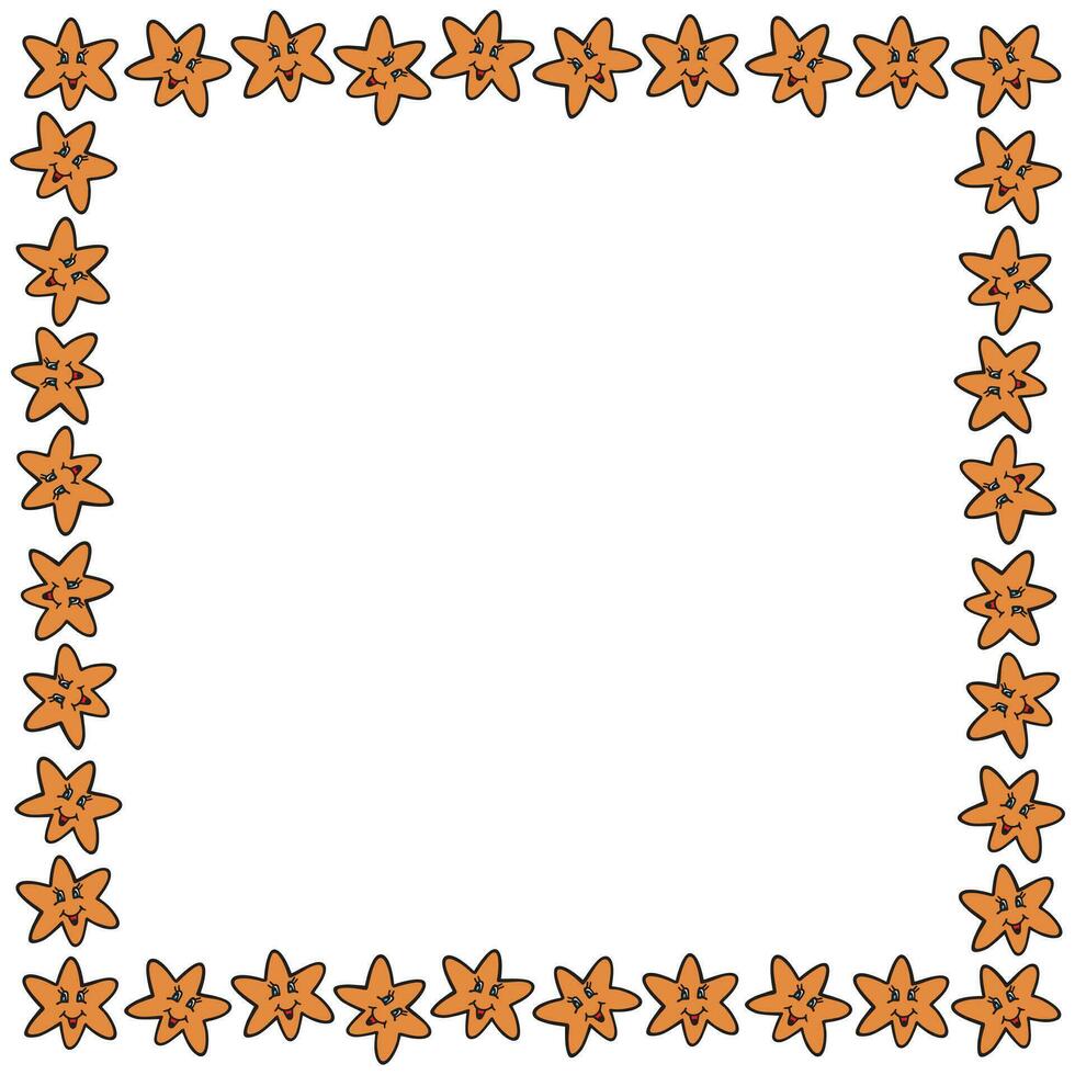 marco de naranja garabatear estrellas. garabatear modelo para tarjeta, bandera, póster. infantil linda frontera con primitivo garabatos vector