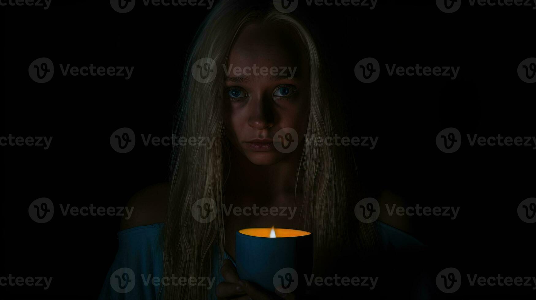 AI generated The young woman in darkness searches for light in the midst of her mental struggles. Generative AI photo