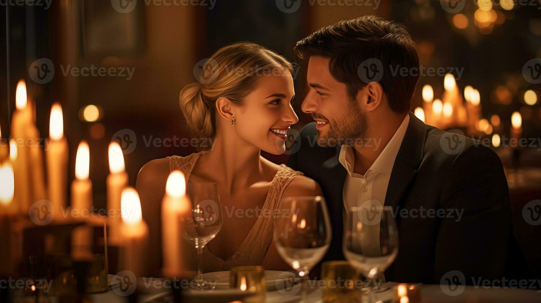 AI generated The couple celebrates the special occasion with a candlelight dinner at a fine restaurant. Generative AI photo