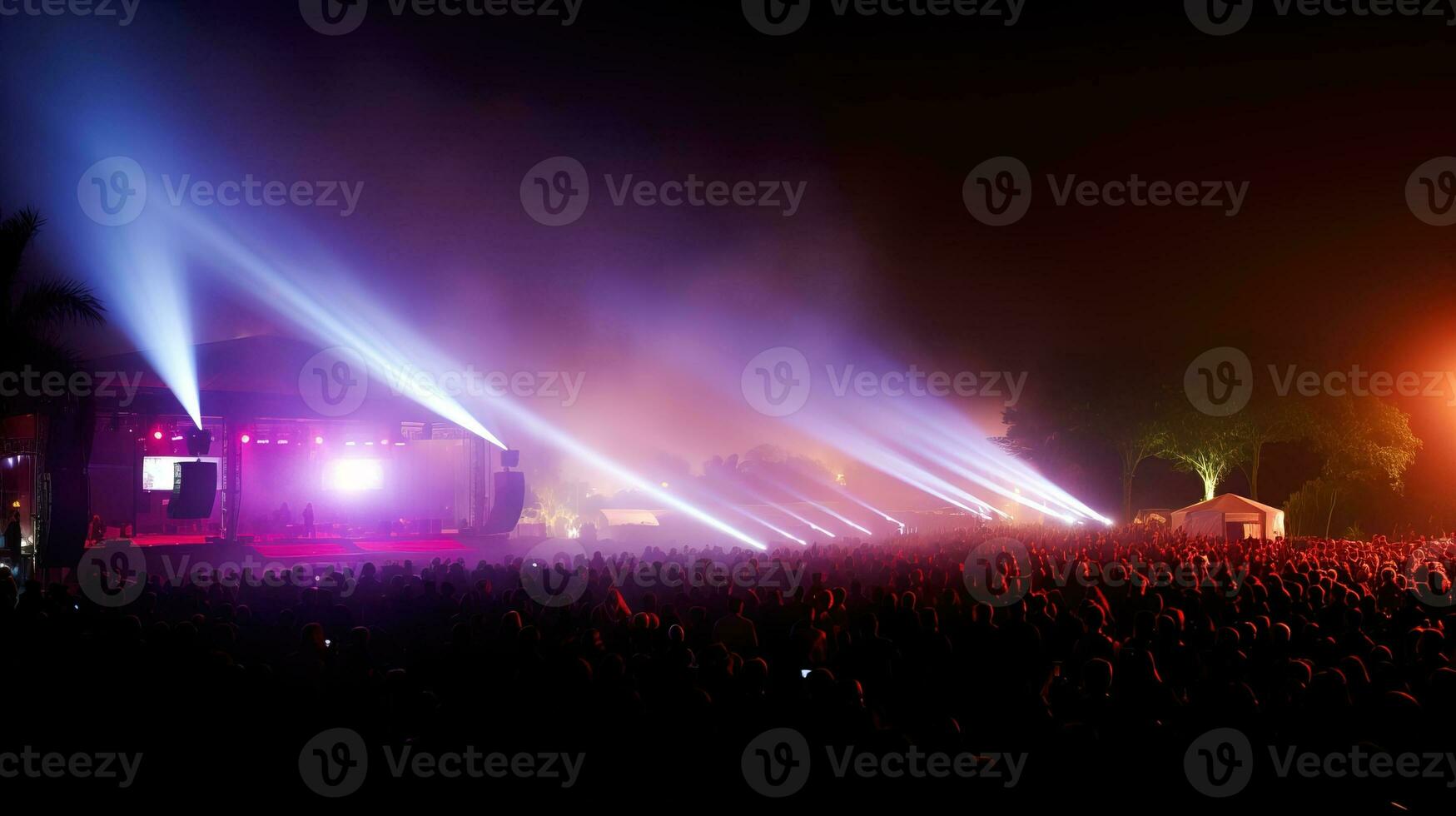 AI generated Fans enjoy live performances of their favorite bands at a lively local music festival. Generative AI photo