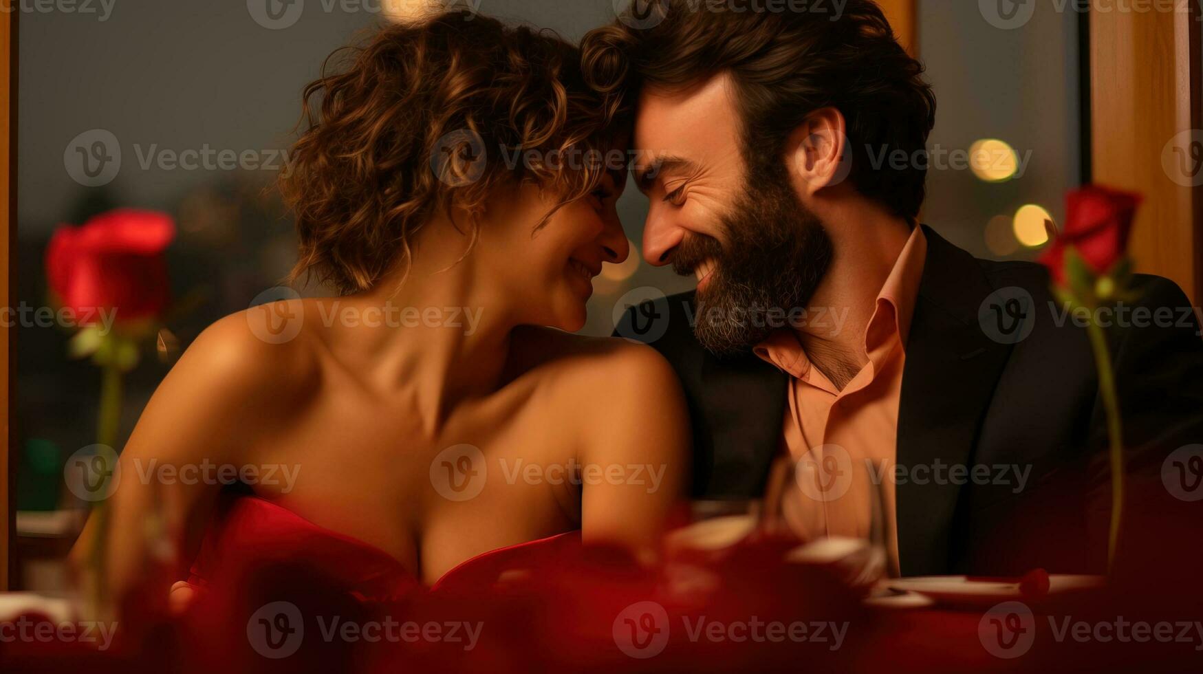 AI generated The couple celebrates the special occasion with a candlelight dinner at a fine restaurant. Generative AI photo