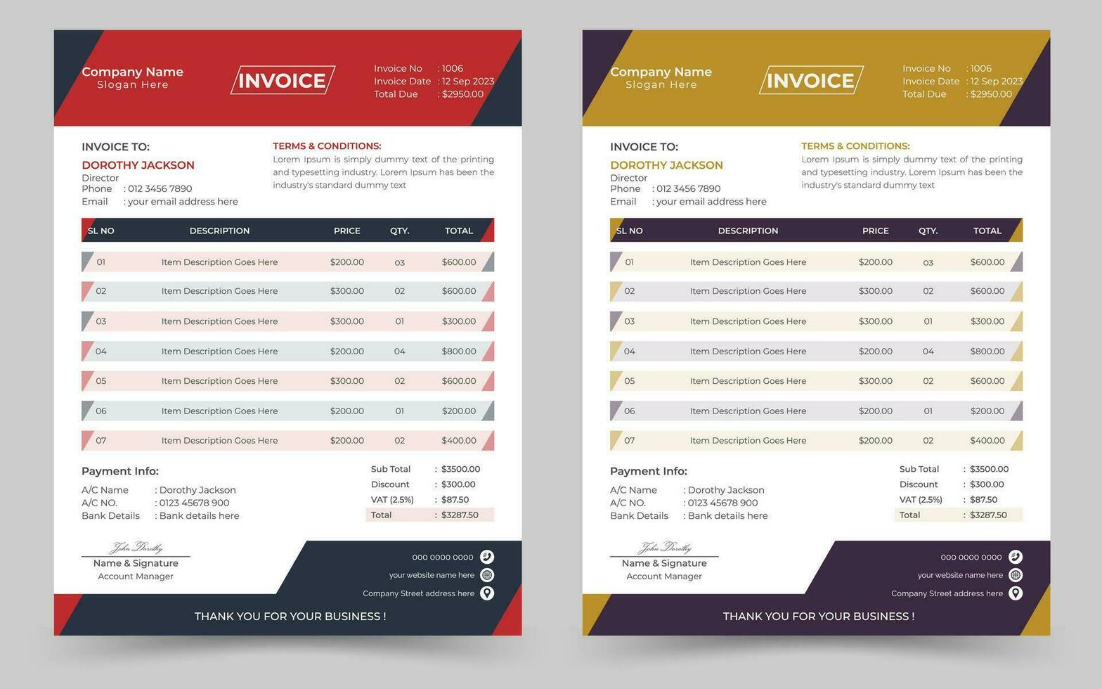 Modern and corporate invoice template  premium vector templates