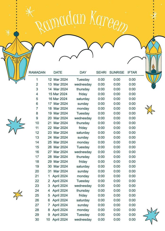 hand drawn Ramadan calendar vector