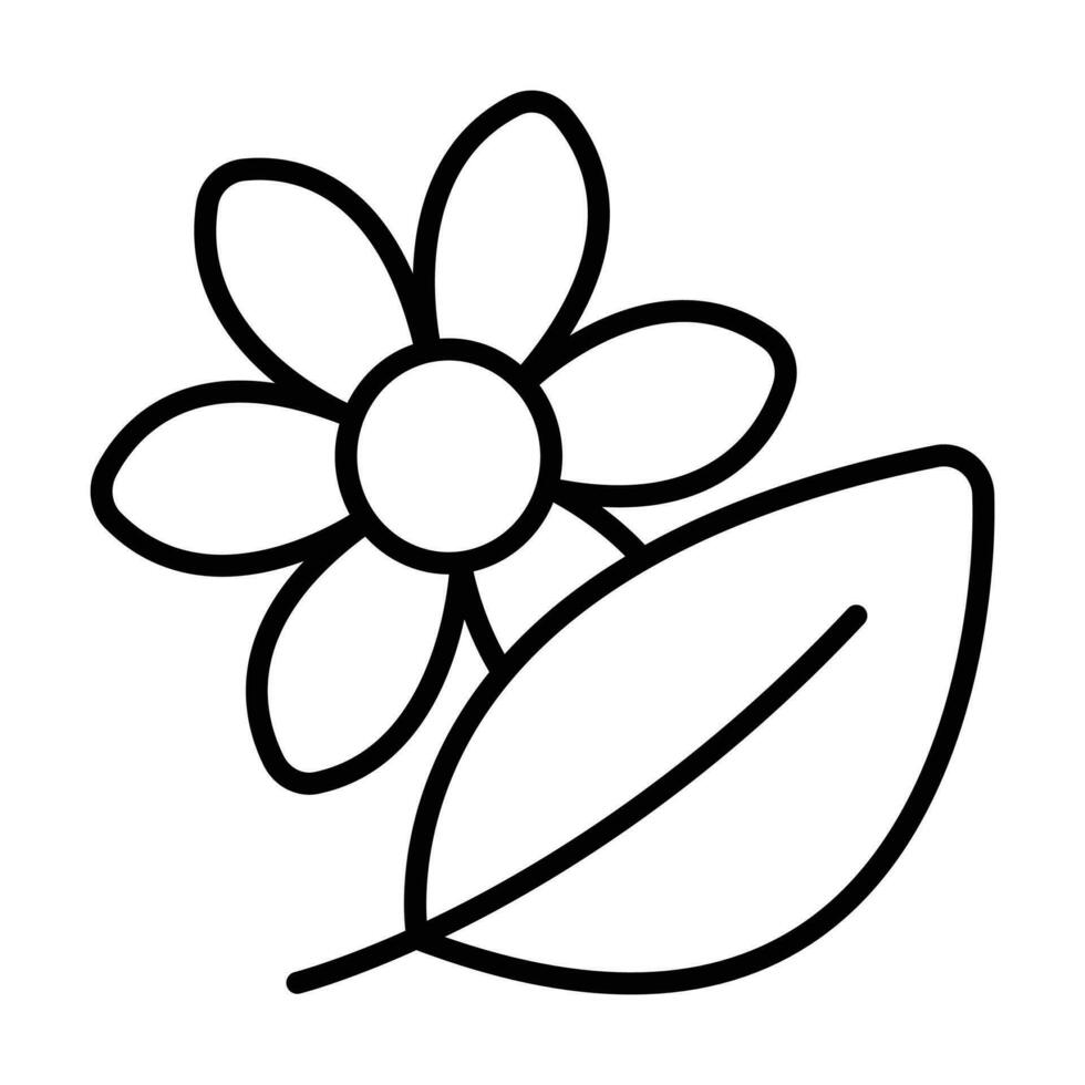 Flower and leaf, the symbol of spring, black line vector illustration