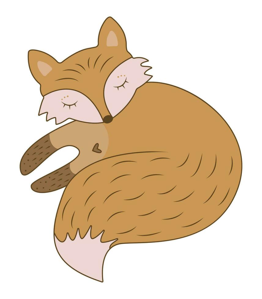 Cute sleeping fox, vector color illustration of forest animal