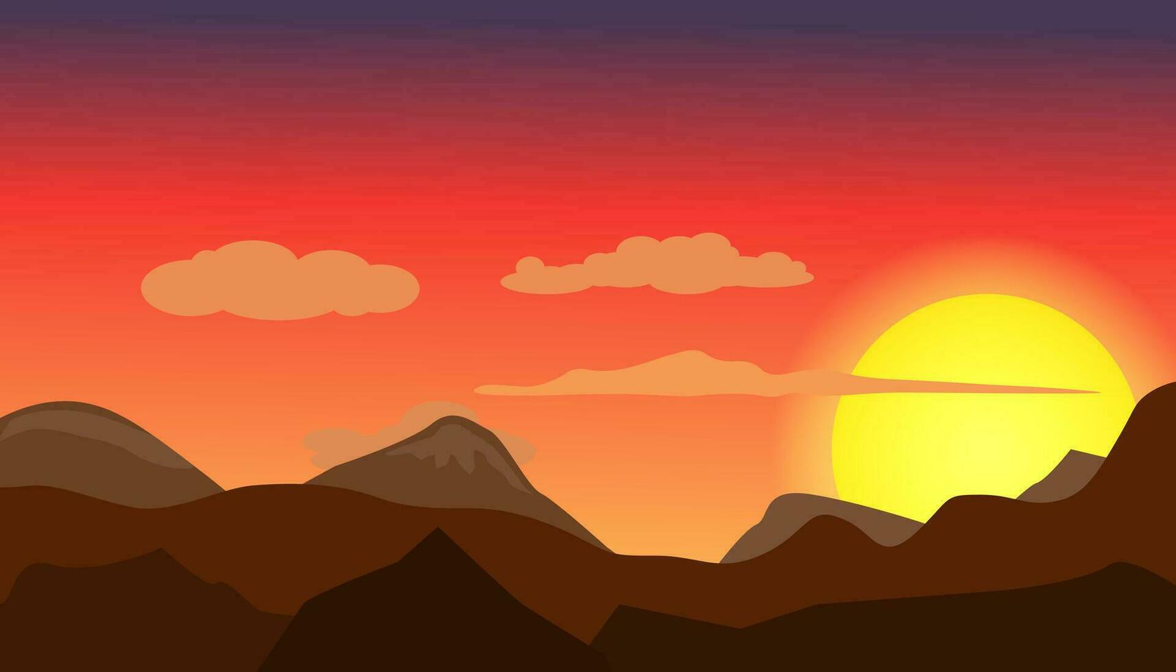 Panorama of mountain sunset. vector