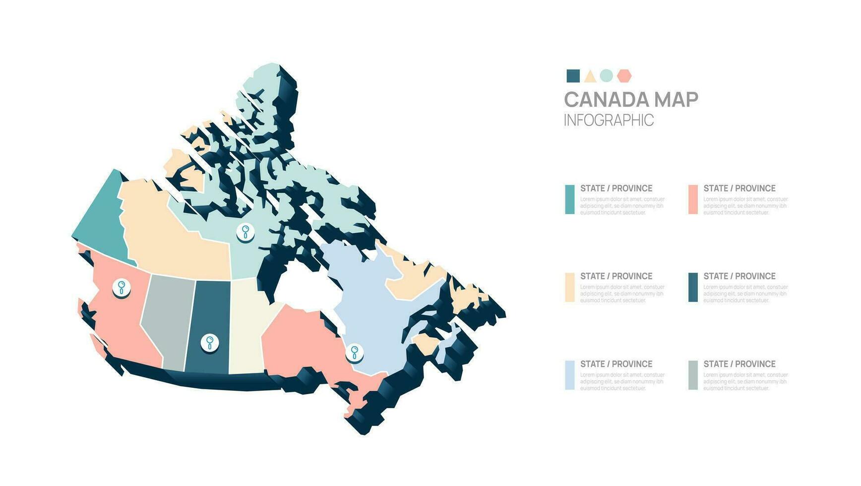 explorar canadá diversidad mediante codificado por colores estados en esta pulcro, informativo Canadá mapa infografía. vector ilustración.