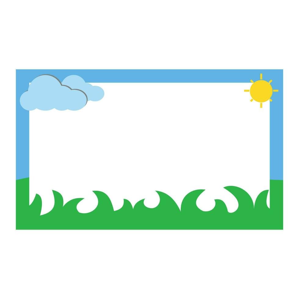 Frame with clouds and sun on a white background. Vector illustration. Label name sticker design, with bright and cute colors. Name Tags for female students