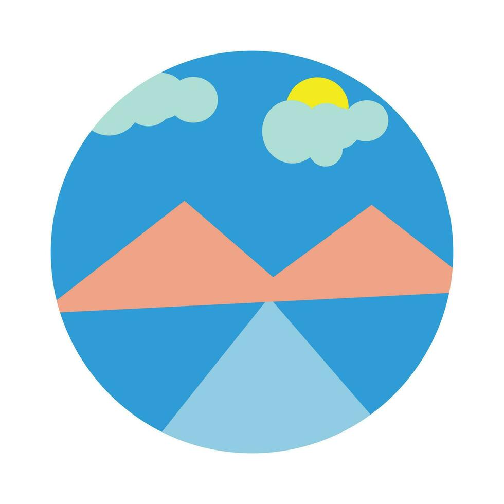 montañas en plano estilo. paisaje con montañas. vector ilustración. circulo lona con el tonto dibujo paisaje. Clásico