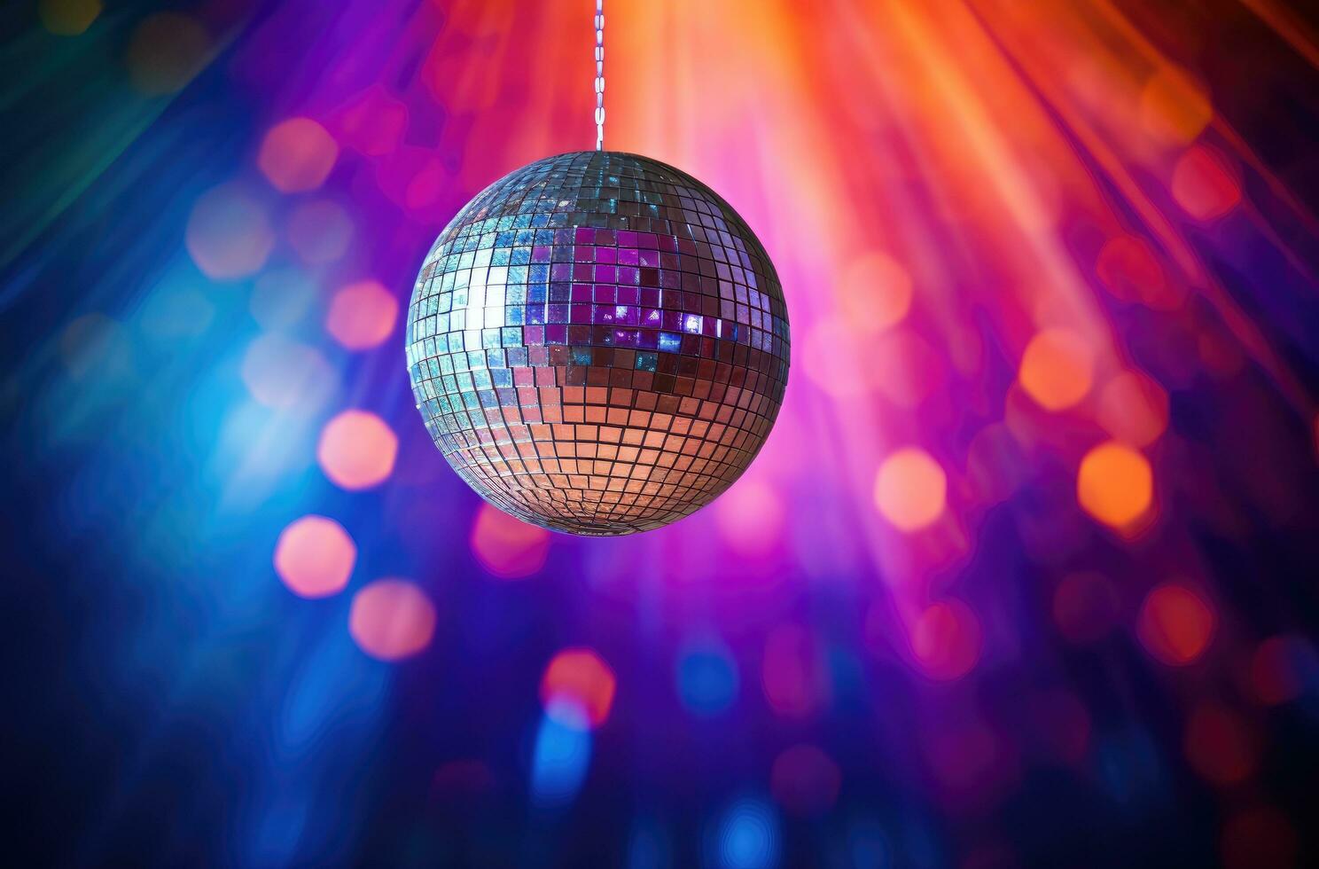 AI generated disco ball in front of a colorful background photo