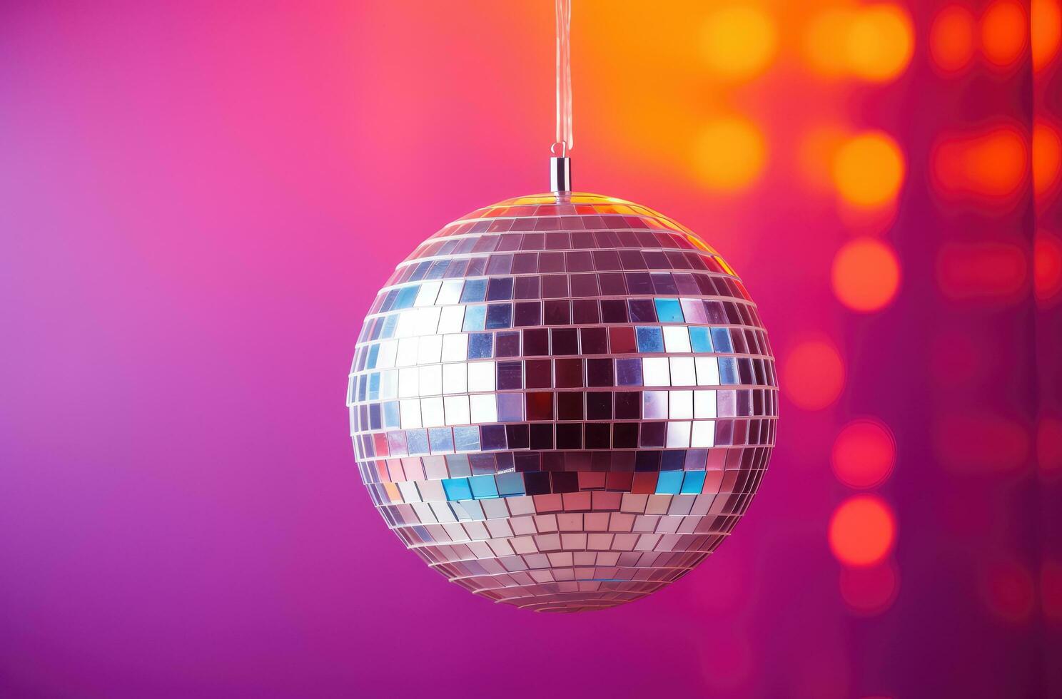 AI generated disco ball in front of a colorful background photo