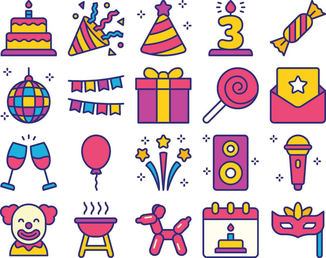 cumpleaños icono conjunto colección vector