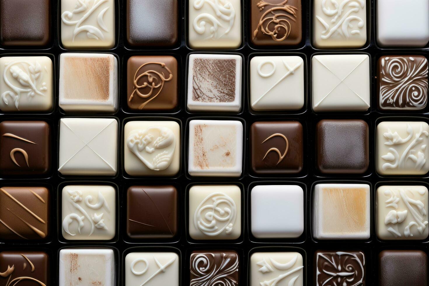 AI generated many chocolate blocks on one table photo