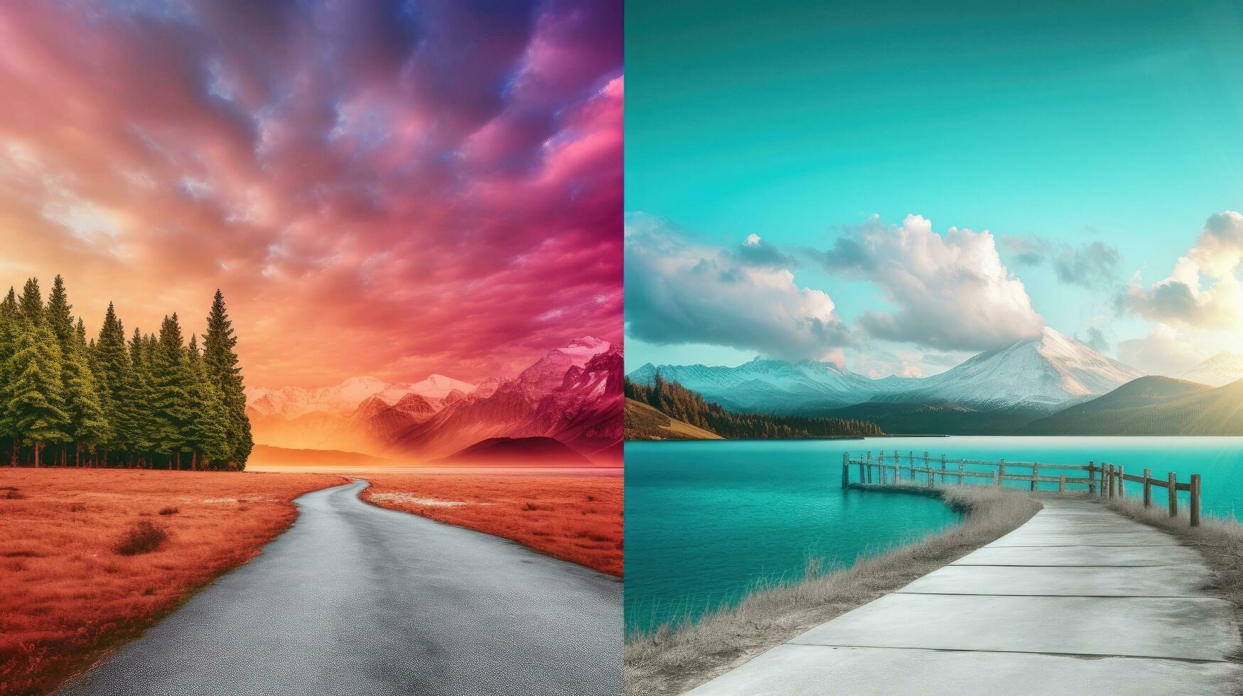 AI generated Vivid travel scene with scenic landscapes, vibrant skies, and an inviting copy space photo