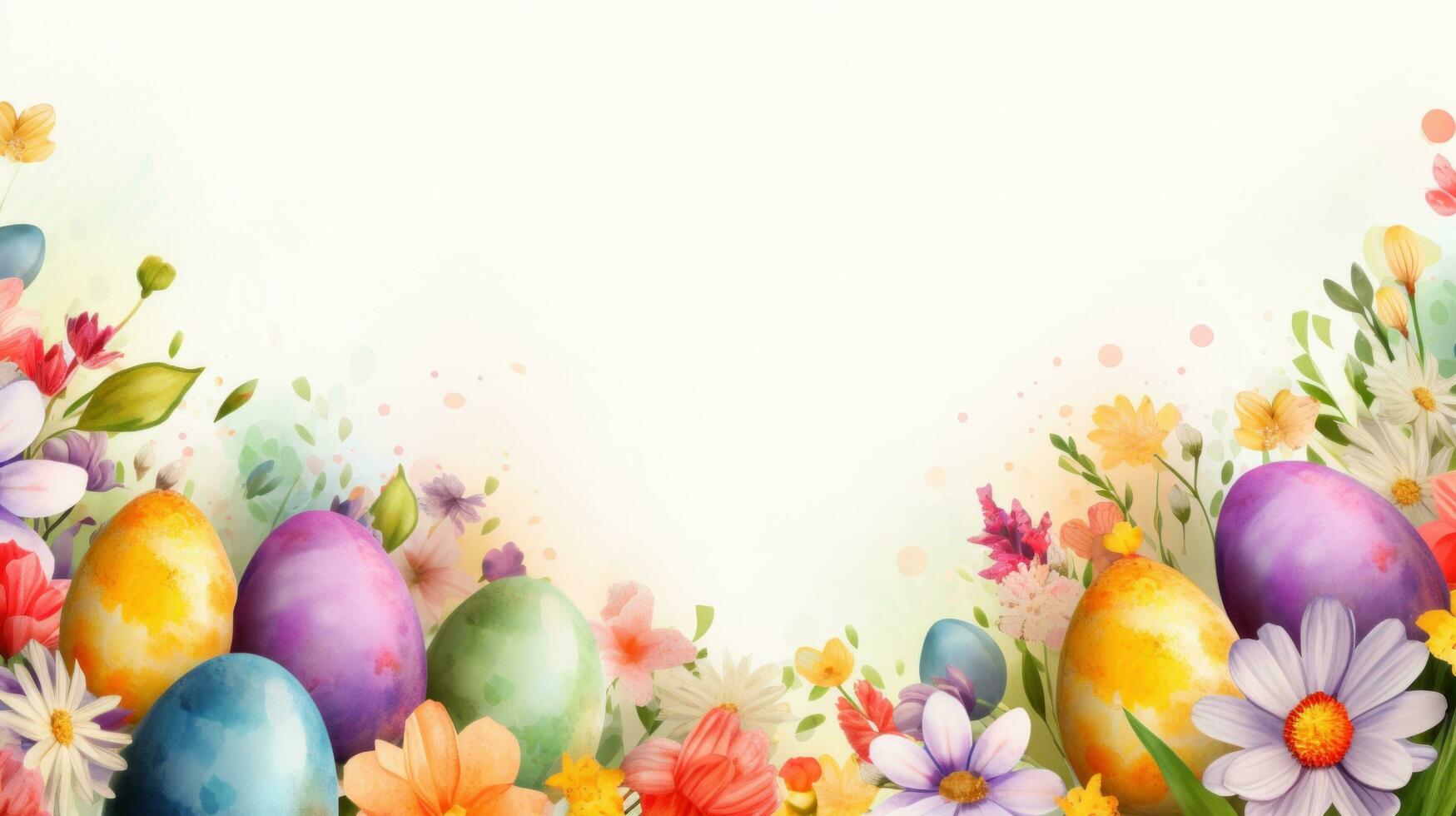 AI generated Vibrant background, colorful eggs, festive decorations, and a canvas for joyful messages photo