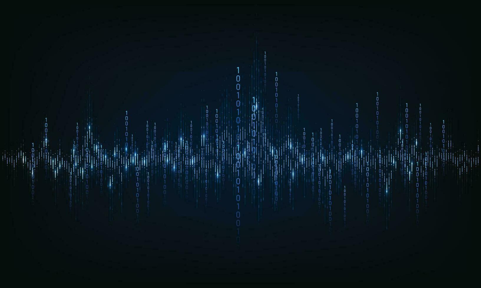 Binary matrix background. Falling digits on dark backdrop. Running random numbers. Abstract data concept. Blue futuristic cyberspace. Vector illustration.