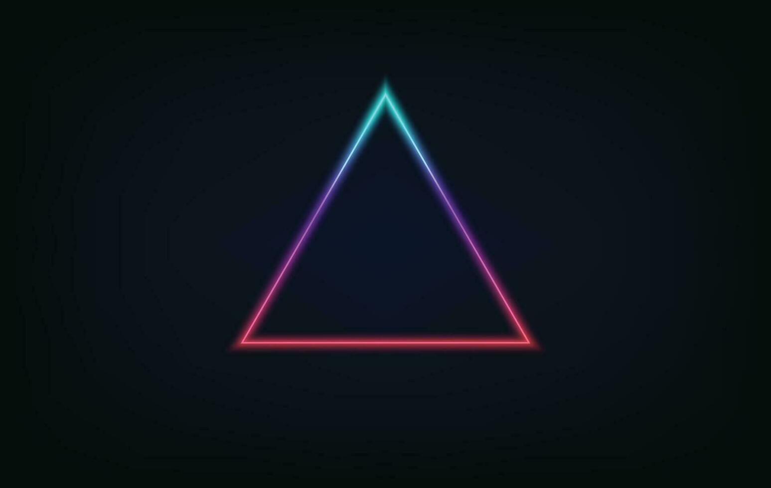 Glowing purple neon rounded triangle on dark background. Illuminated geometric polygon frame. Vector illustration.