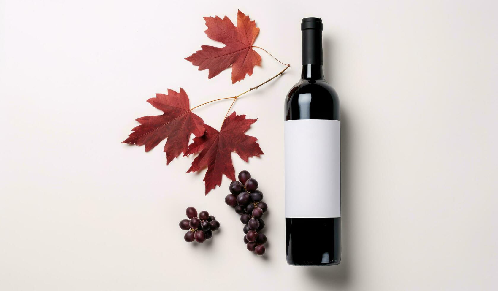 AI generated a bottle of red wine and autumn leaves photo