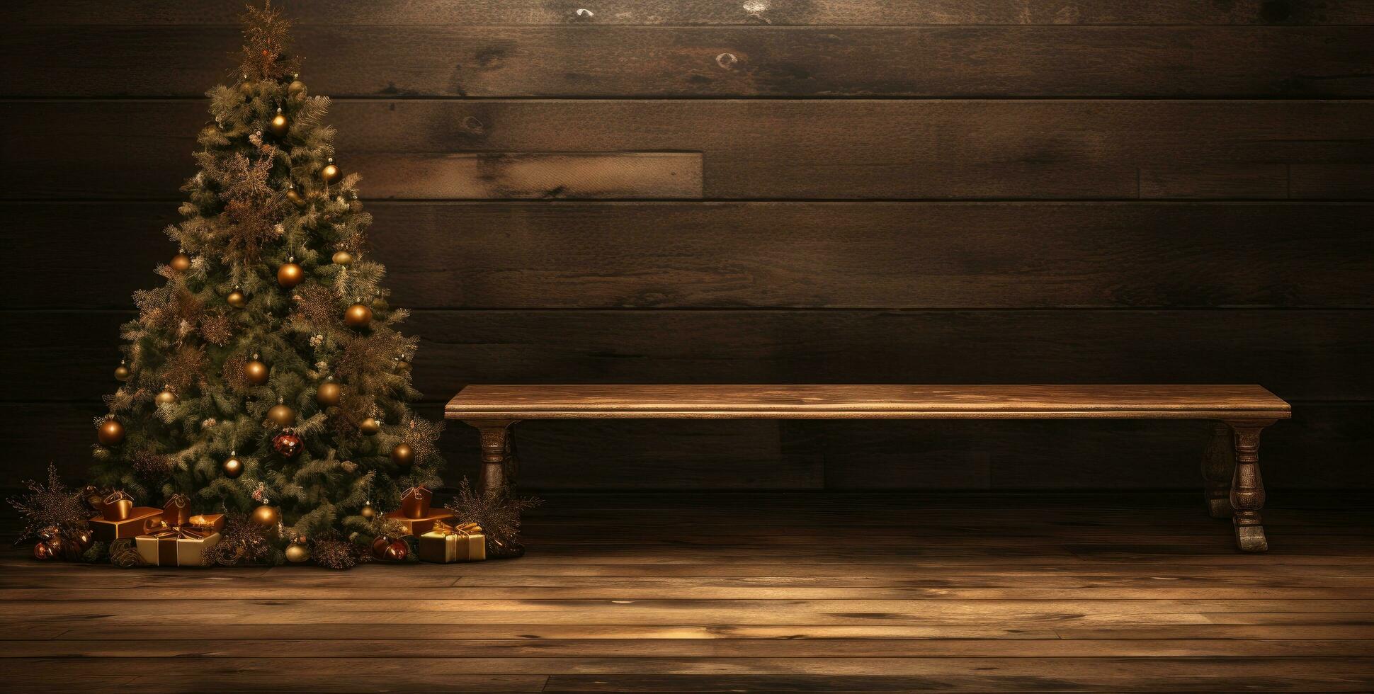 AI generated a christmas tree on a wooden table photo