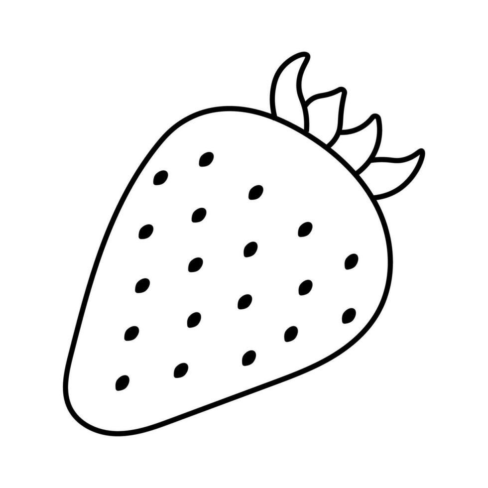 Strawberry fruit black outline contour isolated on white background, flat design vector illustration.