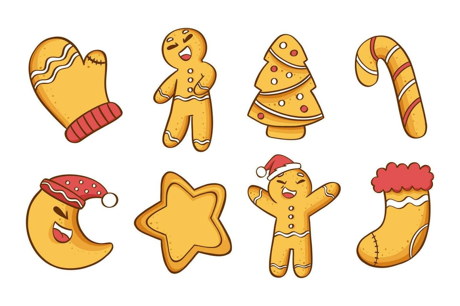 Gingerbread cookies Christmas set. Vector illustration on a white background