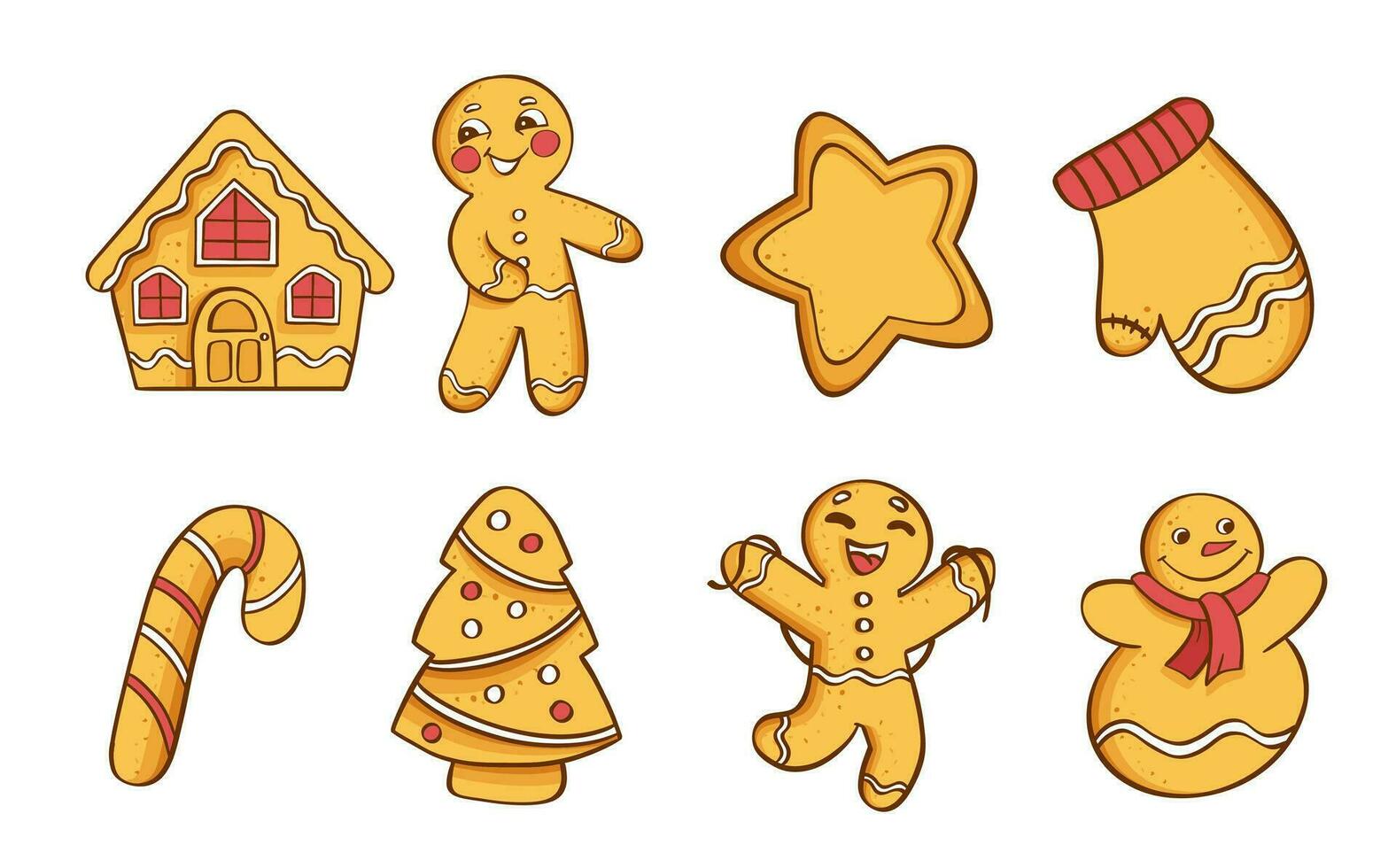 Gingerbread cookies Christmas set. Vector illustration on a white background