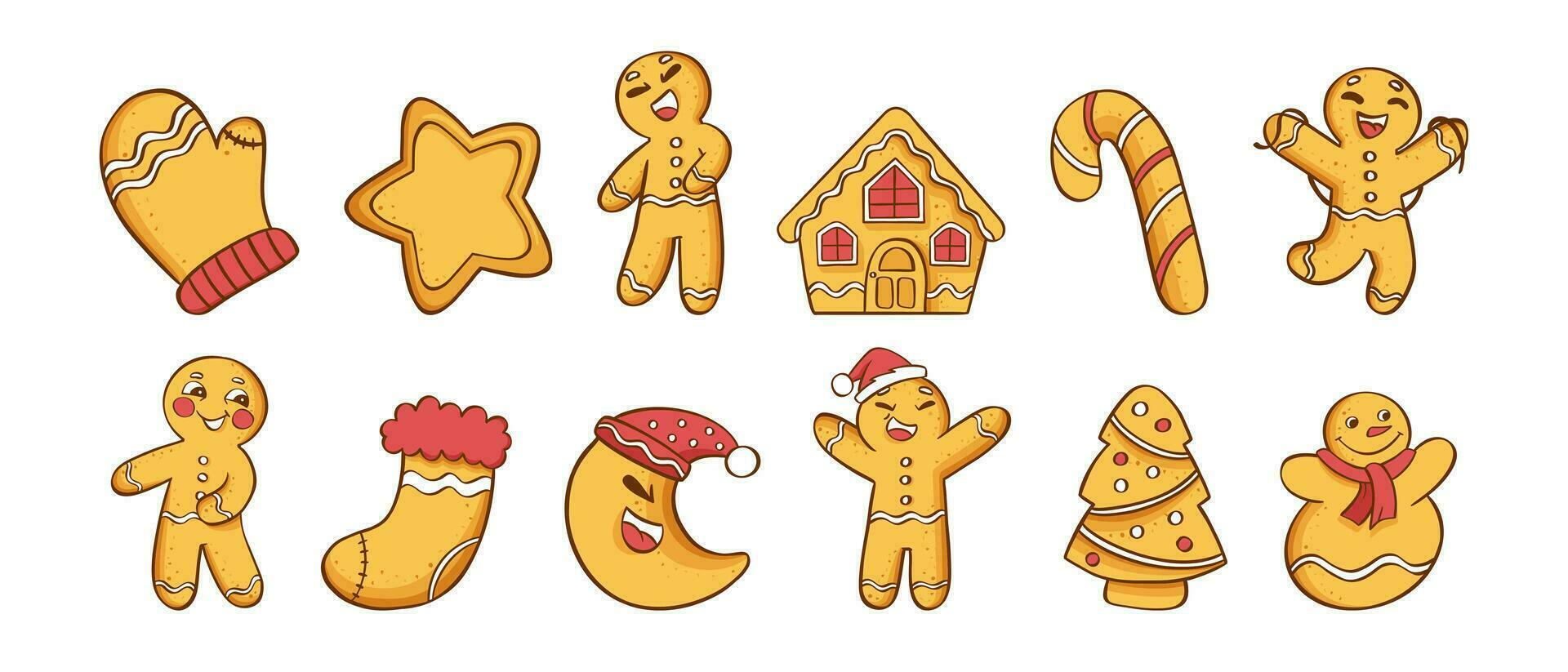 Gingerbread cookies Christmas large set. Vector illustration on a white background