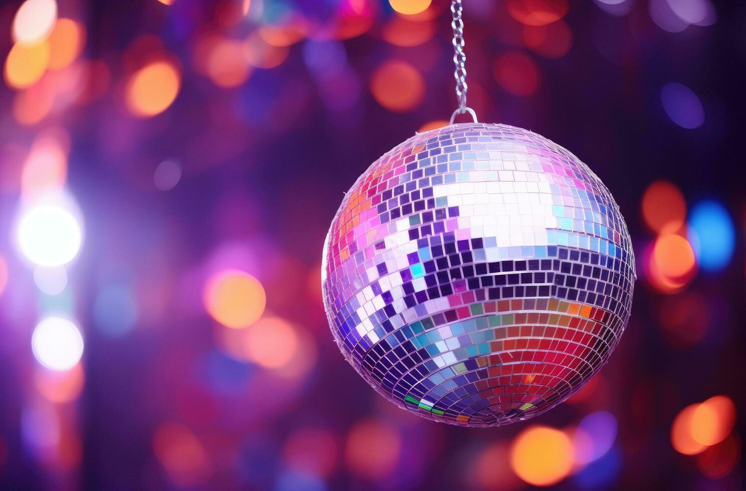 AI generated disco ball in front of a colorful background photo