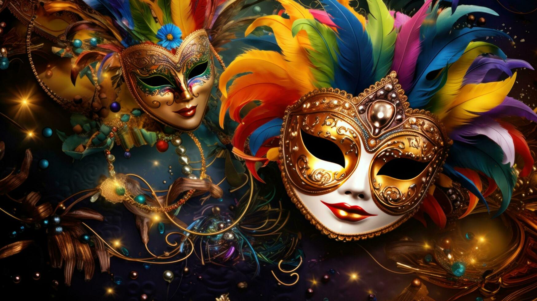 AI generated A vivid carnival background filled with lively colors, masks, and festive flair photo